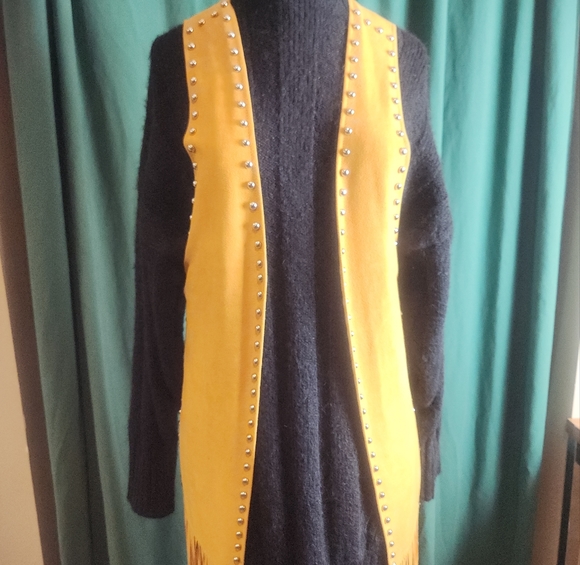 Crazy Train Western Style Women's Faux Suede Fringe Studded Open Front Long Vest - Picture 2 of 6